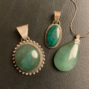 3 Jade Pendant charm lot Dark green .925